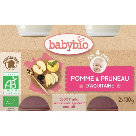 POT BEBE POMME PRUNEAU 2X130G 4 MOIS BABYBIO