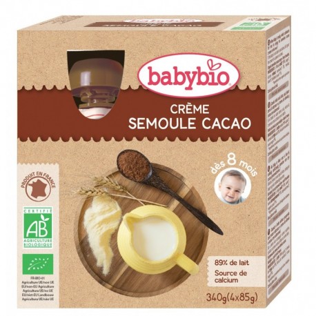 GOURDE CREME SEMOULE CACAO 4X85G DES 8 MOIS BABYBIO