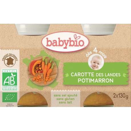 POT BEBE CAROTTE POTIMARRON 2X130G 4 MOIS BABYBIO