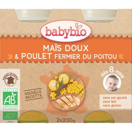 POT BEBE MENU LEGUMES POULET FERMIER 2X200G 8 MOIS BABYBIO