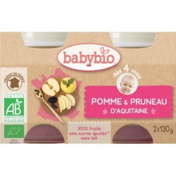 POT BEBE POMME PRUNEAU 2X130G 4 MOIS BABYBIO