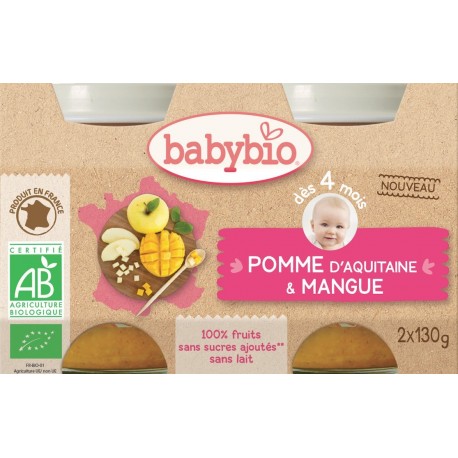 POT BEBE POMME MANGUE 2X130G 4 MOIS BABYBIO