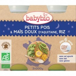 POT BEBE SOIR PETITS POIS MAIS RIZ 2X200G 6 MOIS BABYBIO