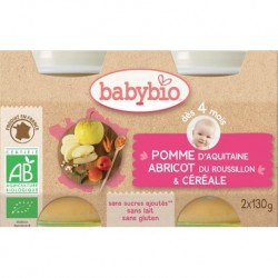 POT BEBE POMME ABRICOT CEREALE 2X130G 4 MOIS BABYBIO