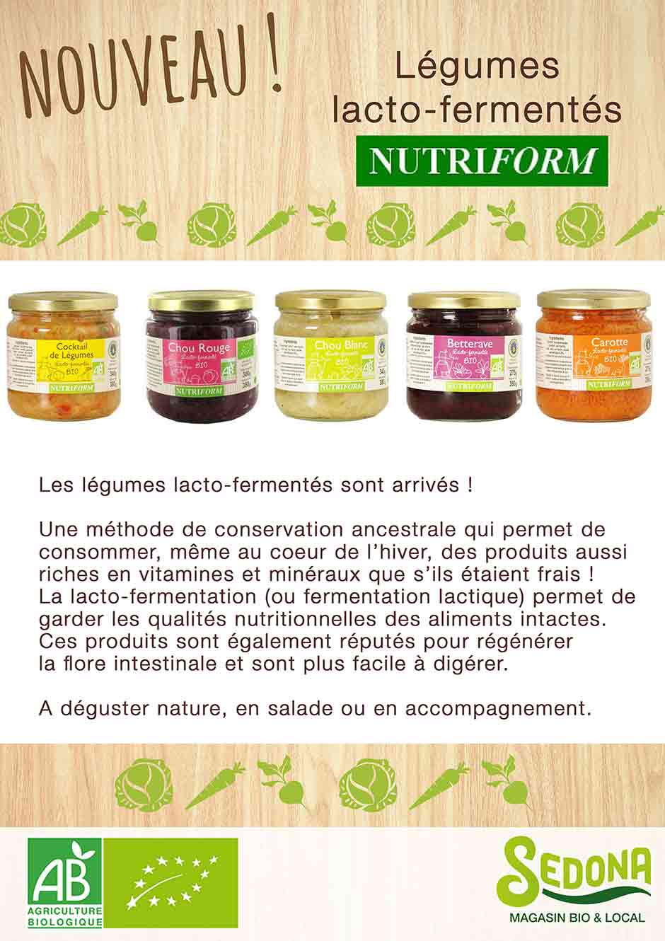 légumes lacto-fermentés nutriform chez Sedona